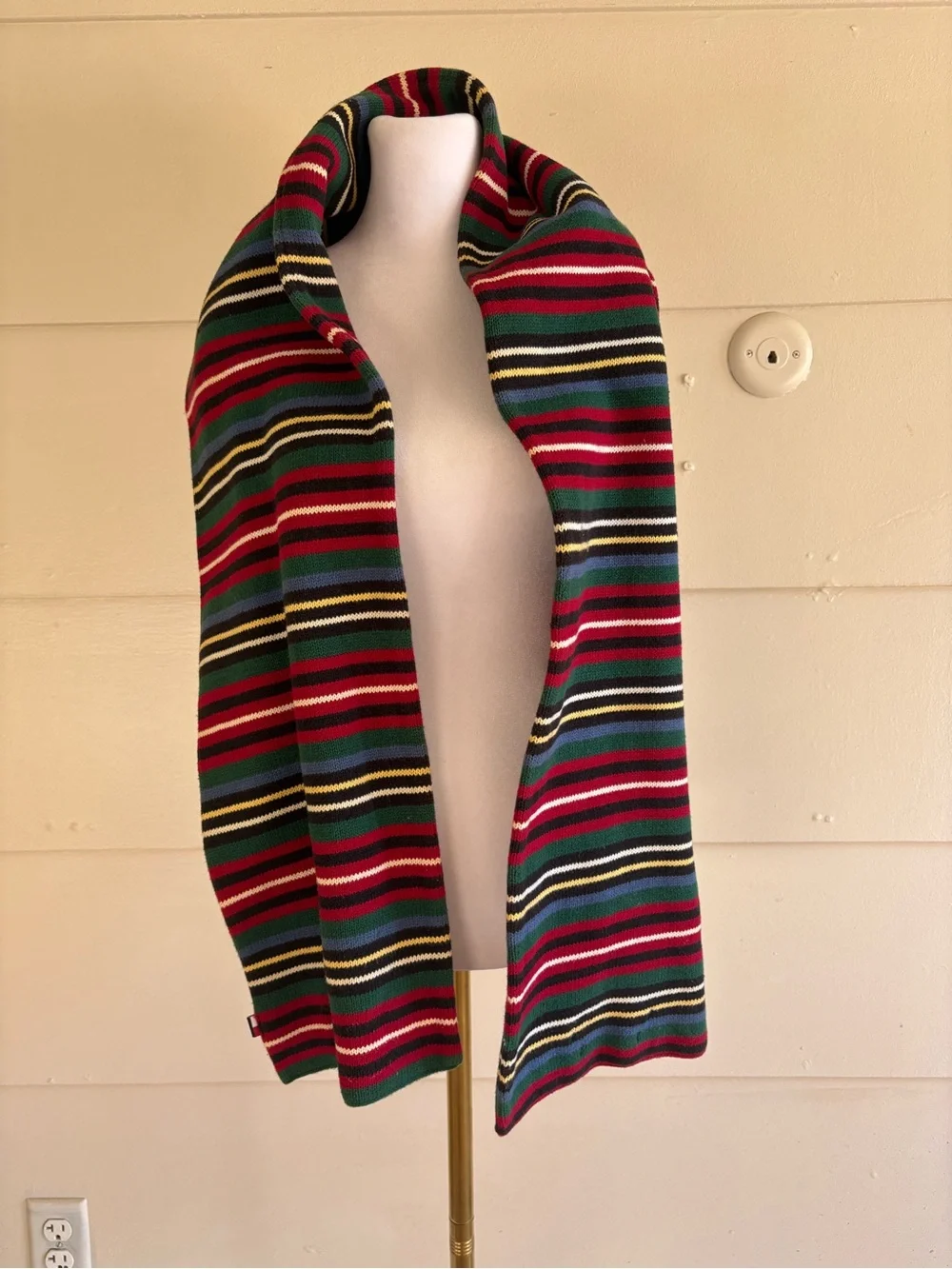Tommy Hilfiger Multicolor Striped Knit Scarf in Red, Green, Black, Blue, Yellow